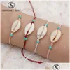 Handgemaakte ketting Gevlochten de gelukkige charmekaart Wax touw Natuurlijke shell armband voor vrouwen mannen mode verstelbare sieraden cadeau druppel deliv dhusy