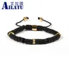 Bangle Ailatu Fashion Jewelry Wholesale 10pcs/lot 6mm Matte Onyx Stone Cylinder Beads with Clear cz Spacer Macrame Bracelet