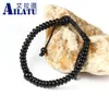 Bangle Ailatu Mens Bracelet Natural Black Onyx Flat bead Stone Macrame Adjustable Bracelet Nice Gift 6mm