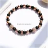 Perlé Haute Qualité 6Mm Mat Noir Nature Pierre Brins Bracelet Pour Femmes Hommes Élastique Sier Or Cristal Brillant Cuivre Perles Charme B Dhers