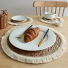 Placemats Pastorale Stijl Gras Geweven Ronde Weven Dineren Placemat Diner Plaat Bakken Koffiepads Isolatie 25/38Cm