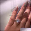 Anillos de boda Anillo de promesa 925 Sterling Sier Cojín de corte 3Ct Compromiso de diamantes para mujer Joyería de moda Entrega de gota Dht69