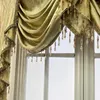 Rideau De Luxe Doré En Relief Perlé Ondulé Valance Pour Salon Rod Pocket Top Jacquard Cascade Baie Fenêtre Rideaux LT-ZH431