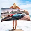 Zachte microfiber strandhanddoeken, auto -sportwagens patroon, zeer absorberende stranddeken lichtgewicht lichte droge handdoek voor zwembadstrand