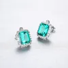 Stud Noble Emerald Green Earrings Studs Women Cubic Zirconia Geometric Luxury Wedding Sterling Silver 925 örhängen fina smycken