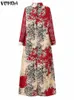 Casual klänningar plus storlek 5XL VONDA SPRING Evening Party Dress 2023 Vintage Stand Collar Long Sleeve Maxi Vestidos Lace Printed Bohemian Robe L230520