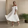 Abiti casual di base Churses Sexy Slash Neck Backless Midi Dress Autunno Elegante Puff Mezza manica ALine Abiti da festa lunghi per le donne 230520