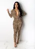 Women's Jumpsuits & Rompers ADFVAT Leopard Butterfly Print Womens Jumpsuit Zipper Up Deep V Neck Long Sleeve Bandage Club Party Outfit OF642