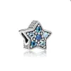 Blue Crystal Diamond Star Charm för Pandora Authentic Sterling Silver Charms Women Girls Jewelry Accessories Armband Bangle Making Charm med Original Box