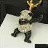 Pendant Necklaces Hip Hop Dancing Funny Animal Panda Iced Out With Gold Twist Chain Rock For Mens Jewelry Gift Drop Delivery Pendants Dh7Ov