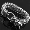 Bracelets Stainless Steel Silver Color Gold Color Black Dragon Clasp Rock Figaro Chain Men's Bracelet Bangle Hiphop Jewelry 8.66" Fitness