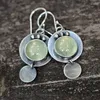 Dangle Earrings Boho Vintage Big Round Blue Moonstone For Women Retro Tribal Antique Silver Color Disc Circle Hook