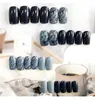 False Nails 24pcs Fake Press On Designs Long Square Head Blue Gray Smudged Nail Stickers Finished Artificial With Glue DL