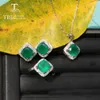 Ensembles de bijoux en agate verte naturelle, pendentif en argent sterling 925, collier, bague, fermoir, boucle d'oreille, bijoux fins, coussin 8mm pour femmes