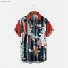 T-shirts voor heren 2022 Etnische stijl gestreepte nieuwe nieuwe heren met korte mouwen Hawaiiaans shirt Gedrukt Casual Shirt Losse versie Retro Rapel Halter