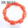 Bangle Frete Grátis 78mm 1014mm Agradável Jóias Presente Natural Genuíno Laranja Coral Mulheres Homens Ajustável Pulseira Elástica 78 polegadas