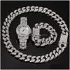 Другие ювелирные наборы 3pcs/set Men Hip Hop Iced Out Bling Bracelets Bracelets Посмотрите на кубинские сети связки ожерелья ожерелья Hiphop Drop Drow Dh8vi