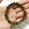 Bracelets 8MM Natural High Quality Tiger Eye Stone Bracelet Fashion Men's Elephant Pendant Yoga Bracelets Wrist Bracelet Boy Gift