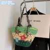 Fabrik Großhandel Damen Umhängetaschen 3 Farben Nischendesign gewebte Strohhandtaschen süße Blumen bestickte Handtasche Sommer romantische Urlaub Strandtasche