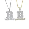 Necklaces Hip Hop Full Iced Out Letter B Pendant Pave 5A Cubic Zirconia Bling Be Yourself Charm Necklace For Men Jewelry With Rope Chain