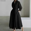 Casual Dresses 5XL Autumn And Winter Plus Size Women's Clothing 2022 New Fashion Street Casual Coat Button Lapel Belt Swing Dress Solid Coat L230520