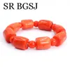 Bangle Free Frakt 78mm 1014mm Trevlig smyckespresent Naturlig äkta orange korall kvinnor män justerbar stretchig armband 78 tum