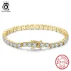 Joyas de orsa de brazalete Auténtica 925 Striantera Sterling Pulsera de tenis Zirconia 14K Joyas de brazalete chapadas en oro Mujeres Mujeres de mano SB9514K