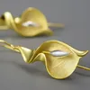 Stud Lotus Fun 18k Gold Long Hanging New Calla Lily Flower Dangle Earrings For Women Real 925 Sterling Silver Luxury Fine Jewelry