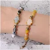 Cuentas de piedra natural Pulsera de cuentas de ágata con tarjeta para mujer Resina ajustable Druzy Hamsa Mano Trenzada hecha a mano Joyería de moda Gota Dhvjb