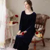 Women's Sleepwear Luxury Velour Female Lingerie Nightgown Full Sleeve Nightdress Women Vintage Princess Ruffles Long Nightwear Dress