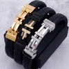 Pulseiras pulseira de couro trançado para homens pulseiras de metal luxo banhado a ouro preto aço inoxidável mão jóias presentes para namorado