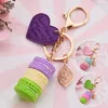 Keychains Macaron Cake Keychain PU Love Alloy Leaf Key Chain Charm For Women Bag Pendant Ring Party Gift Jewelry Holder