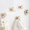 Hooks & Rails Self Adhesive Wall Hanger Mounted Solid Wood Star Moon Hook Towels Coat Bags Clothes Storage HookHooks