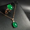 Conjuntos Meibapj Natural Calcedônia Gemstone Anel e Colar para Mulheres Real 925 Sterling Silver Green Stone Fine Jewelry Set