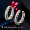 Huggie Cwwzircons Black Gold Color Blue Red CZ Pave Setting Round Large HoopEarrings for Women Statement Party Wedding Jewelry CZ832