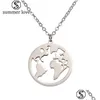 Pendentif Colliers En Acier Inoxydable Carte Du Monde Collier Wanderlust Géométrique Pendentifs Ronds Personnalisé Mode Bijoux En Plein Air Terre Dhb6H