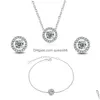 Stud New Arrival Round Cubic Zirconia Earring Necklace Bracelet For Women Rose Gold Sier Crystal Fashion Jewelry Set Gift Drop Deliv Dhzff