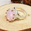 Rings DreamCarnival1989 Large Pink Solitaire Wedding Ring Women Delicate Fine Cut 16x20mm Opal Prong Bridal Treasure Forever WA11954