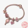 Brazaletes Trendy 925 Sterling Silver Heart Direction Rose Gold Series Charm Moment Pulsera Pink Gift Ladies Pulsera Set