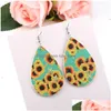 Dangle Lustre Mode Bohomian Pu Boucles D'oreilles En Cuir Pour Les Femmes Tournesol Daisy Imprimé Goutte D'eau Double Côté Partie Bijoux Chris Dhbwn