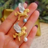 Necklaces 925 Sterling Silver Unicorn Pendant Necklace Gold Tone Seawater Pearl Horse Earrings Pin Set L1S2N31002
