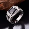 Anneaux Bonlavie 925 Sterling Silver Created Black Onyx Men's Ring for Wedding and Engagement