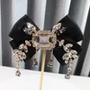 New Fabric Bowknot Brooch Rhinestone Tassel British Style Bow Tie Female Shirt Collar Pin Vintage Brooches for Women Accessories
