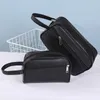 男性女性ブラックレザービジネスバッグ屋外旅行トイレタリーバッグ防水ポーチポーチ収納バッグポータブル化粧品オーガナイザーハンドバッグ