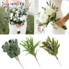 Decoratieve bloemen kransen 5 -stks zijde wilg wilg eucalyptus laat kunstmatige groene plantentakken bruids boeket nepbruiloft woning tuin deco achter