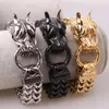 Bracelets Stainless Steel Silver Color Gold Color Black Dragon Clasp Rock Figaro Chain Men's Bracelet Bangle Hiphop Jewelry 8.66" Fitness