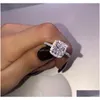 Anillos de boda Anillo de promesa 925 Sterling Sier Cojín de corte 3Ct Compromiso de diamantes para mujer Joyería de moda Entrega de gota Dht69