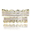 Grillz Dental Grills Baguette vergoldet mit Diamantzähnen Grillz Top Bottom Silber Farbe Bling AAA Kubikzircon Mund Hip Hop Fash Dhncw