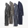 Men's Sleepwear Sprin Autumn Plaid Batrobe Men Sleep Top Kimono Robes For Male Full Pure Cotton Lon Bat Robe Bride Dressin Own M-4XL