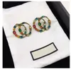 Boucles d'oreilles gemmes colorées Boucles d'oreilles de créateurs de bande de luxe pour femmes vintage cuivre Lettre G Boucles d'oreilles Double G bijoux